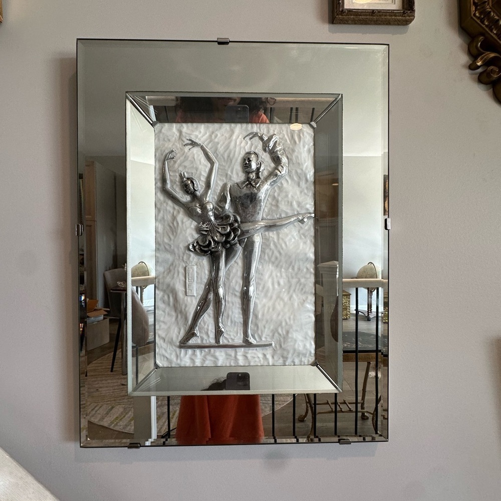 Vintage Framed Ballerina Dancer Duet Wall Art Silver Tone 3D Relief Sculpture